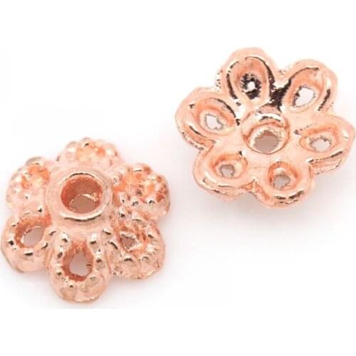 DoreenBeads Bead Caps Flower rose gold color(Fit 8-12mm Beads)6mm x 2.5mm(2/8"x 1/8"),Hole:Approx 1mm,500PCs