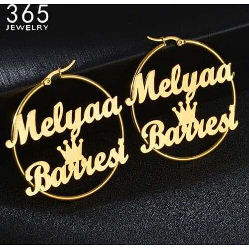 Double layer Names Fashion Personalized Custom Earrings Name Customized Nameplate Pendientes Hoop Earring Women Party Gift