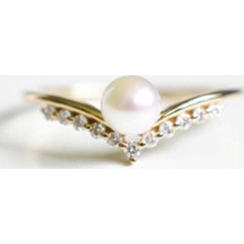 Elegant Womens Wedding Pearl Rose Gold Ring Exquisite Female Crystal Zircon Engagement Ring Fashion Party Jewelry Girl Gift