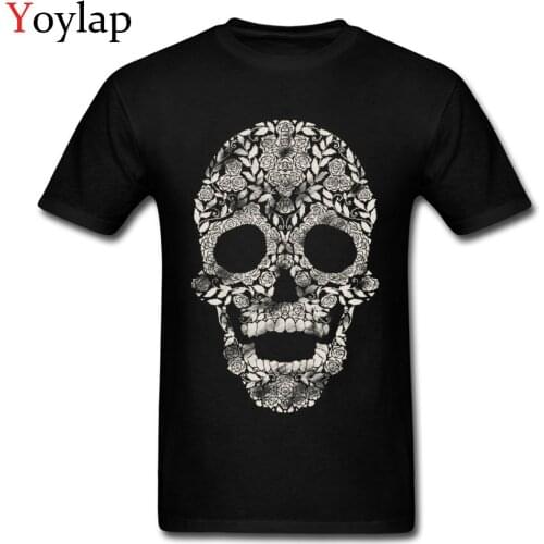 Fantastic Floralia Skull Floral Design Men T Shirt Art Print Tops 100% Cotton Clothing Casual Style Crew Neck
