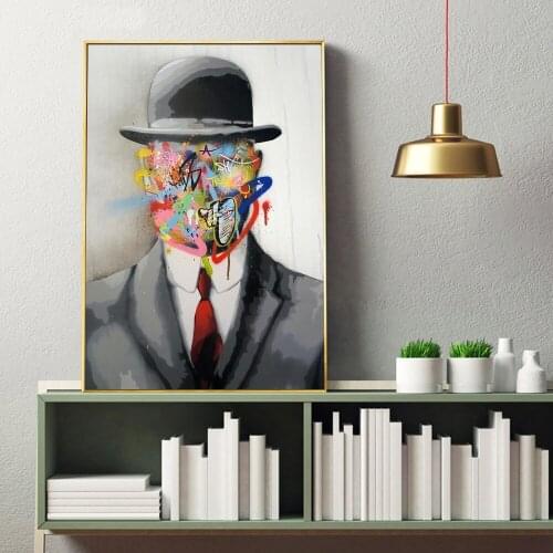 Graffiti Art Portrait Painting on Canvas Posters and Prints Street Wall Art Gentleman with Hat Picture for Living Room Cuadros
