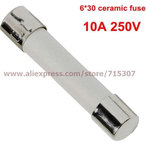 PHISCALE 100pcs 6*30 / 6x30mm Ceramic fuse 10A 250V