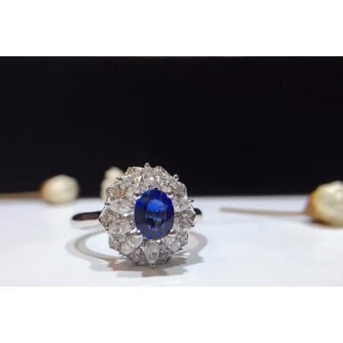 18K White Gold Sapphire 0.768ct Women Ring 0.494ct Diamond Encrusted Handmade Jewerly for Wedding Engagement sapphire-jewelry