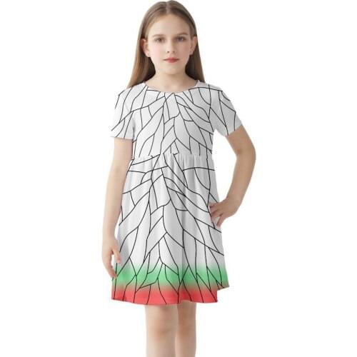 Demon Slayer Kimetsu no Yaiba Cosplay Costume Dress For Girls Kids Summer Suit Kochou Shinobu T Shirt Suit