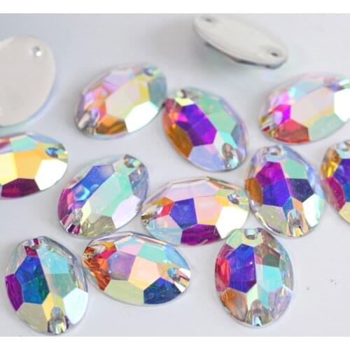 Crystal AB Oval Shape Resin Sew On Rhinestones Flatback стразы Sewing Rhinestones Wedding Dress B3142