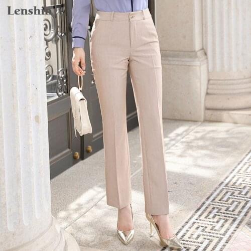 Lenshin Eglant Beige Formal Pant for Women with Two Pocket Office Lady Work Wear Straight Trousers Business Design