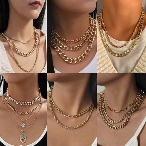 Multilayer Clavicle Chain Womens Punk Rock Twisted Golden Asymmetric Chunky Thick Cuban Necklace Party Fashion Glamour Jewelry