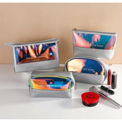 TPU+PU Laser Fashion Cosmetic Bag Women Patchwork Makeup Bag Neceser Mujer Toiletry Bag Organizer Kosmetyczka Necessarie Feminin