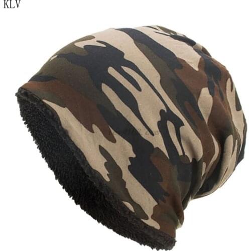Men Women Winter Warm Cotton Baggy Beanie Hat Camouflage Print Thick Faux Fleece Lining Cold Weather Snow Ski Skull Cap
