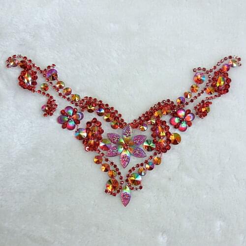 Hand Customized Tailor diy Applique Patches Manual Beaded Stones and Crystals 20*25cm For Sewing Neck Bust Prom Dresses Costumes
