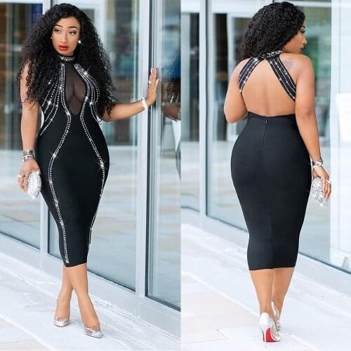 2021 Summer New Womens Clothing Hot Diamond Backless Hollow Perspective Zipper Dress