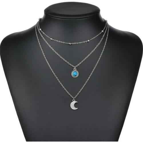 New Fashion Jewelry Multi-layer Necklace Female Moon Pendant Necklace Gothic Punk Statement Necklace Wholesale