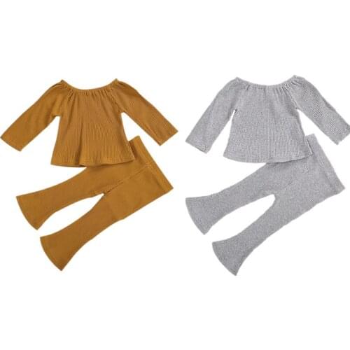 Autumn New Kids Infant Solid Outfits Toddler Fashion Long Sleeve Round Neck Top Elastic Waist Trousers Clothes Set