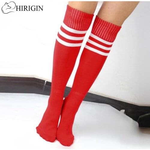 Hot Fashion Warm Sportswear Socks Women Classic Striped Cotton Lacrosse Long Socks Ladies Knee High 3 Line Solid Socks