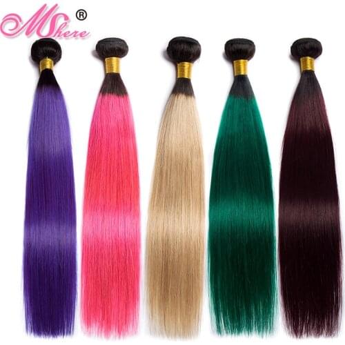 Mshere Ombre Straight Hair 1/3/4 Bundle Deals Brazilian 100% Human Hair Weave Bundles Non Remy Colorful Hair Extensions