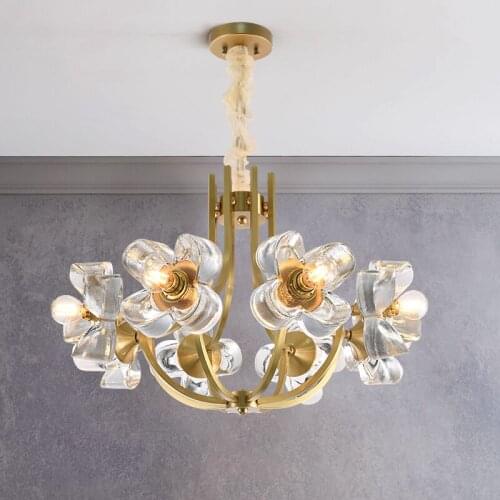 All copper light luxury lamps and lanterns villa living room bedroom dining room creative flower shape crystal chandelier