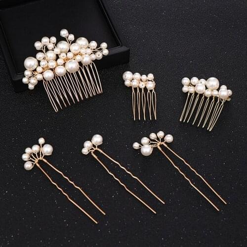 6 pcs Gold Pearl Hair Pins Combs Hair Accessories For Bridal Headpiece tiara Women Wedding Hair Jewelry Accessories