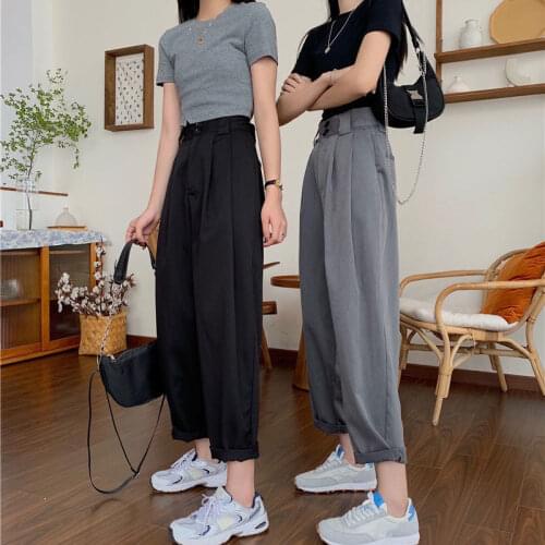 All-Match College Classic Teens Pantalones Hot Straight Pants Women Bf Style Chic Trendy Ladies Ankle-Length Trousers Summer New