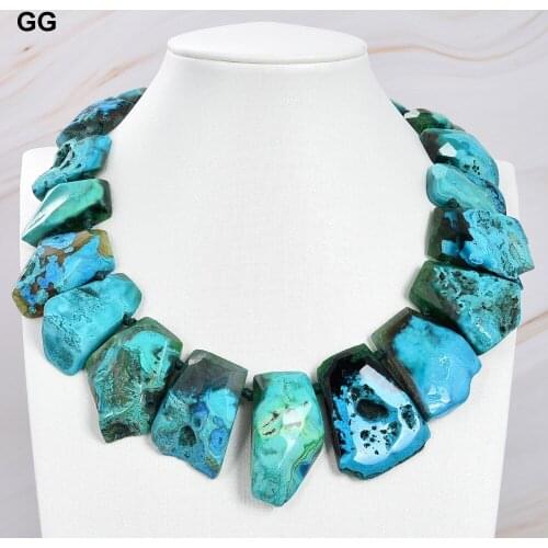 GuaiGuai Jewelry 22'' 25x41mm Faceted Top-Drilled Green Fire Agate Slice Necklace