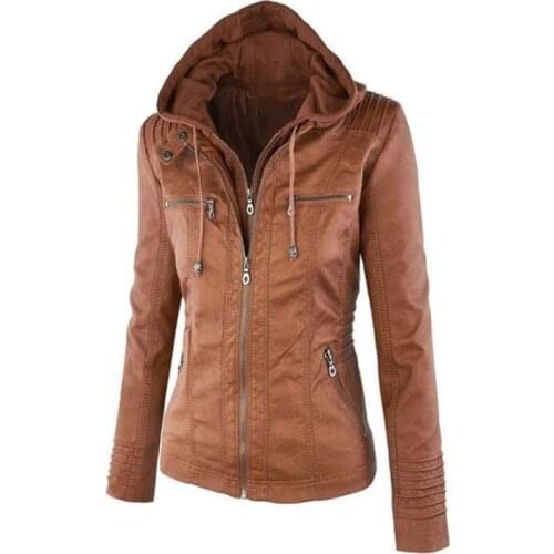 Hot Autumn and Winter womens leather jacket with zipper motorcycle leather jacket short paragraph PU jacket large size coat 3XL