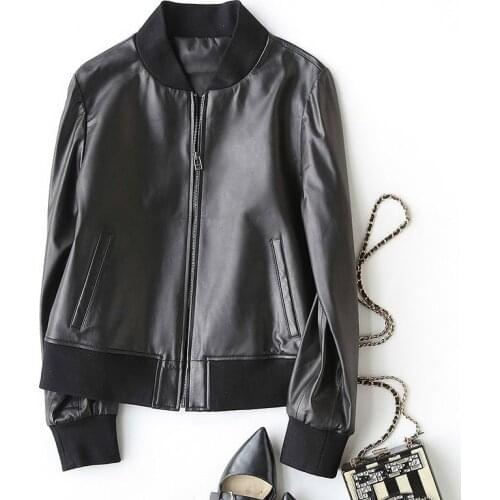 Sheepskin Coat Genuine Leather Jacket Women for 2020 Short Casual Bomber Jacket Spring Autumn Veste Cuir Femme KQN27206-1 J2319