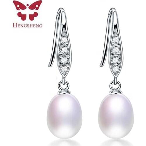 HENGSHENG 2019 New Style Classic Pearl Earrings, Genuine natural AAAA 8-9mm freshwater pearl earrings for women