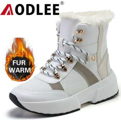 Platform Women Hiking Shoes Casual Outdoor Sneaker Women Plush Fur Warm Winter Boot Waterproof Walk Footwear Dropshipping AODLEE