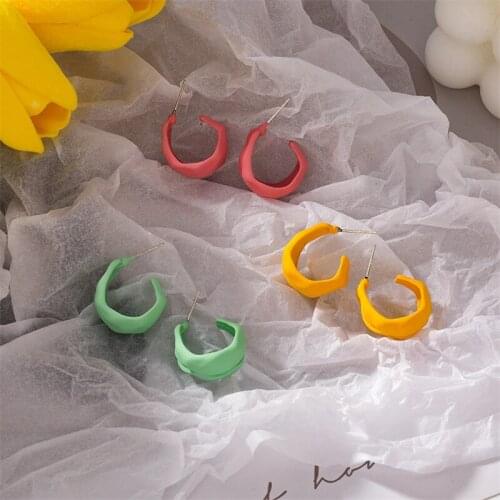 2021 New Korean Colorful Trendy Personality Irregular Letter C Hoop Earrings For Women Fashion Jewelry Gift Oorbellen Pendientes