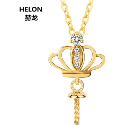 Solid 14k Yellow Gold 8-14mm Pearl Semi Mount Women Pendant 0.03ct Natural Diamonds Pendant Setting Rose White Gold Optional