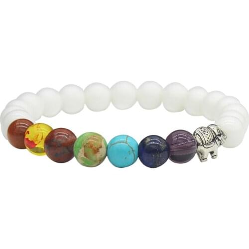 Fashion 7 Chakra Elephant Charm Beaded Bracelet for Women Boho Vintage Men Bracelets & Bangle Reiki Prayer Stones Jewelry