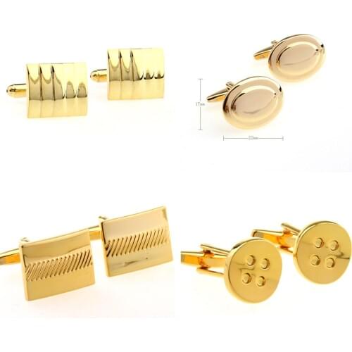 10pairs/lot Gold Button Cap Shape Cufflinks Copper Rectangle/Arch Checker Pattern Cuff Links Mens Jewelry Accessory Wholesale