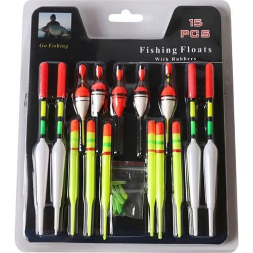 15Pcs/Set Assorted Sizes Lot Vertical Fishing Lure Floats Bobbers Slip Drift Tube Fishing Accessories Sport Fishing Float Kits
