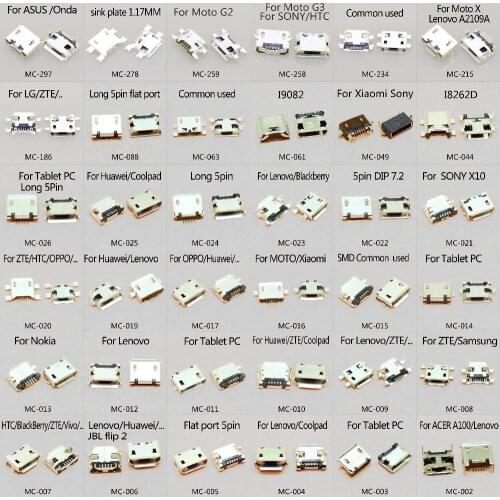 1x 36model Micro usb connector jack charging socket female V8 Port plug 5Pin for Samsung/ACER/Moto/Huawei/ASUS/Lenovo/tablet pc