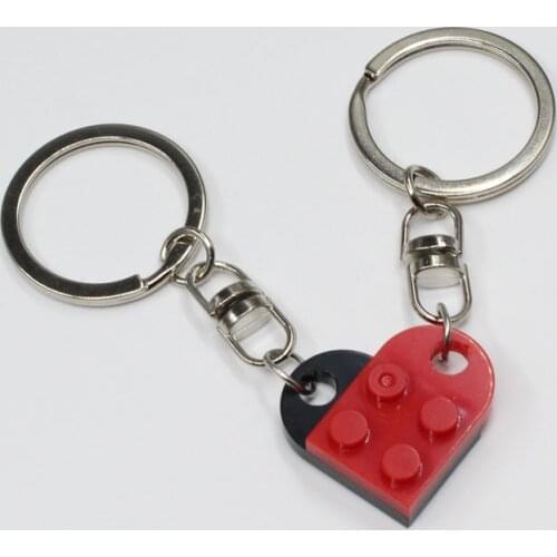 2pcs Matching Heart Keyring Set for Couples Friendship -Brick Block Keychain for Girlfriend Couples Valentines Day BFF