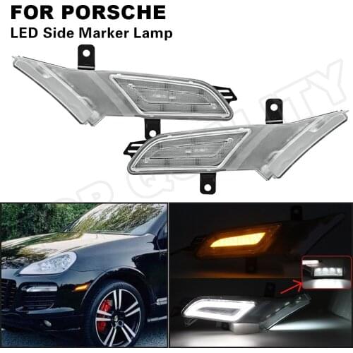 2Pcs For Porsche Cayenne 957 2007 2008 2009 2010 Clear LED Side Marker Turn Signal Light Amber Running Lamp/White Position Light