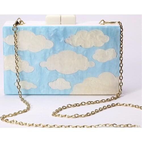2016 New Cute Clouds Pattern Acrylic Bag Clutch Purse, Fashion Women Candy Color Evening Bags Hard Packet Clouds
