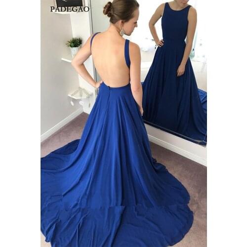 2019 Elegant Royal Blue Long Evening Dresses Red Backless Prom Dress Long with Open Back