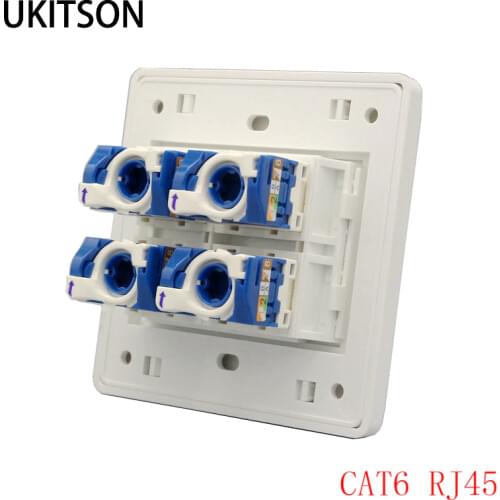 4 Ports CAT 6 RJ45 Computer Ethernet Connector Panel Tool-Free LAN Plug C6 UTP Internet Faceplate In White