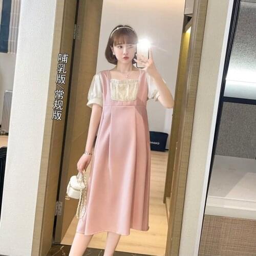 56422# Maternity Dress Summer Cotton Short Sleeves One Piece Layer Look Dress Plus Size Pregnancy Dress Pregnant Women Dress