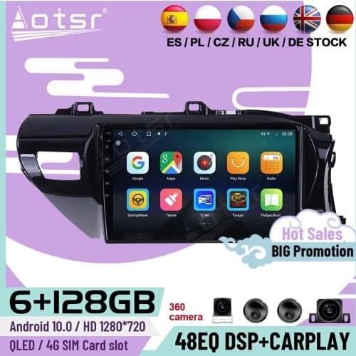 6+128G Carplay Multimedia Android 10 Player For Toyota Hilux RHD 2015 2016 2017 2018 2019 GPS Navi Car Radio Receiver Head Unit