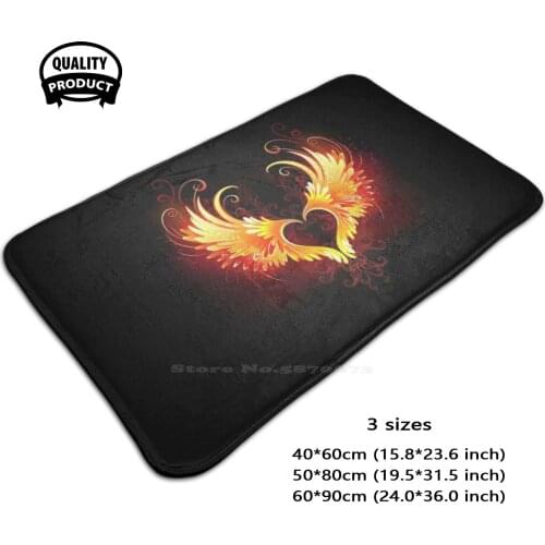 Angel Fire Heart With Soft Foot Pad Room Goods Rug Carpet Fire Heart Fire Fire Red Black Background Winged Glow In The Dark