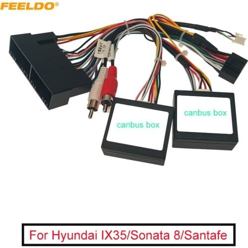 FEELDO Car Audio 16PIN DVD Player Power Calbe Adapter With 2 Canbus Boxes For Hyundai IX35 Sonata 8 Santafe Kia K3 Wiring Harnes