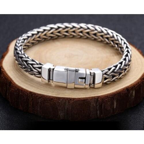 BOCAI New Real Solid s925 silver jewelry fashion personality hand-woven buckle Man and Woman bracelets retro ethnic style