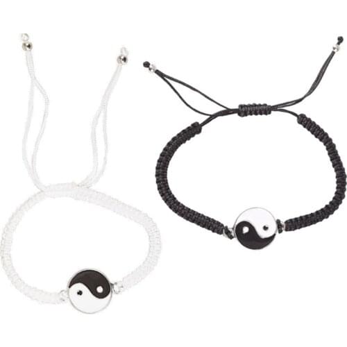 2Pcs Tai Chi Hand Woven Bff Friendship Best Friend Bracelets Boyfriend Girlfriend Lovers Matching Yin Yang Bracelets Set