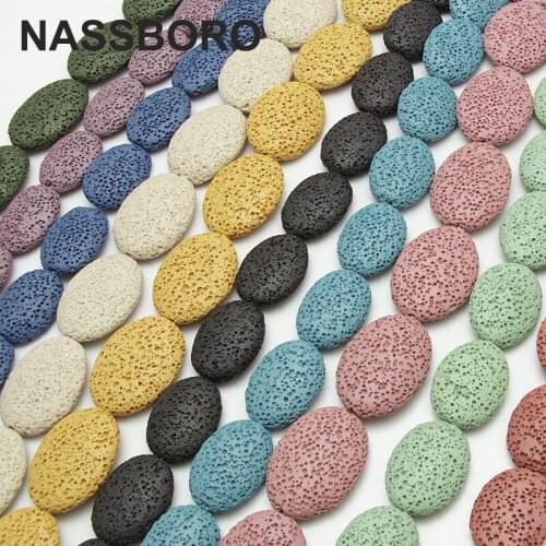 Natural Stone Beads Colorful Flat Oval Lava bead Charms Black Loose Stone Beads for jewelry making Diy Bracelet