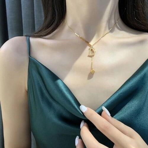 News Golden Stainless Steel Letter D Women Necklace Rose Golden Pendant Lock Bone Chain Female Choker Trendy Chain Jewelry
