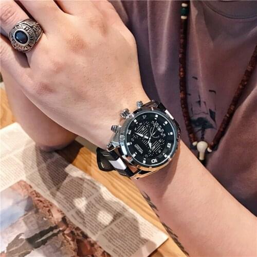 MEGIR Fashion Military Sports Watches Men Quartz Wrist Watch Waterproof Leather Army Watch Hour Time Clock Man Relogio Masculino