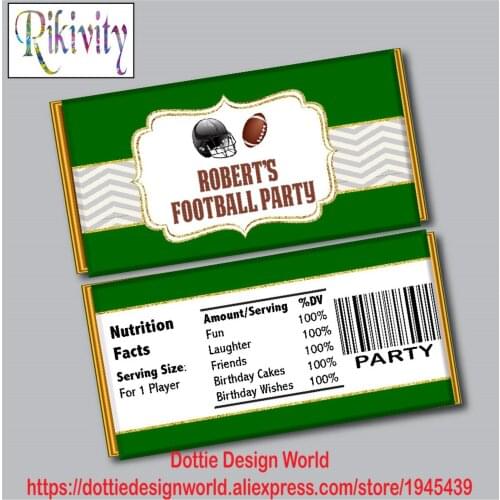 Custom Rugby Birthday Party Hershey Chocolate Candy Bar Wrapper Sports Wine Water Bottle Labels Baby Shower Wedding Decoration