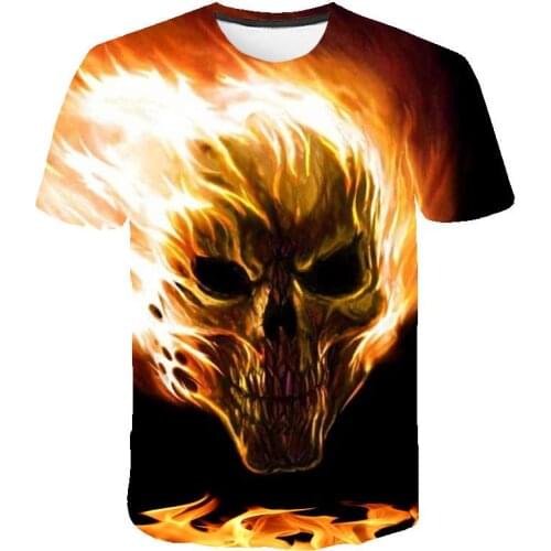 3D T-shirt 2020 Summer New Mens T-shirt 3D Skull & Flame Fashion Short-sleeved Tops Street Round Neck T-shirt Unisex casual top
