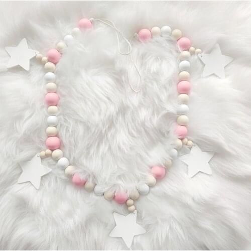 Pink Blue Wooden Beads Garland Girl Boy Bedroom Decorations Handmade String Wall Hanging Ornaments Party Nursery Photo Props